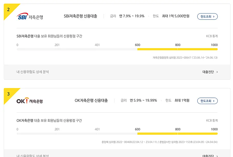 스마트서치-대출가능진단-금융사보기-결과