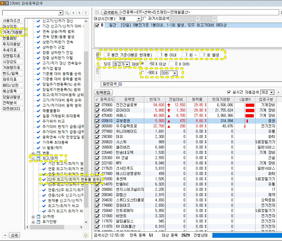 52주 신고가 종목 조회