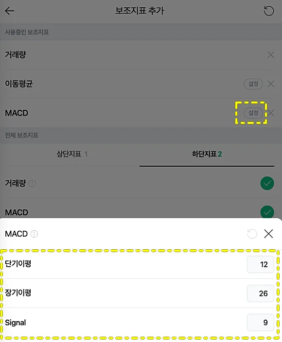 MACD 지표 설정