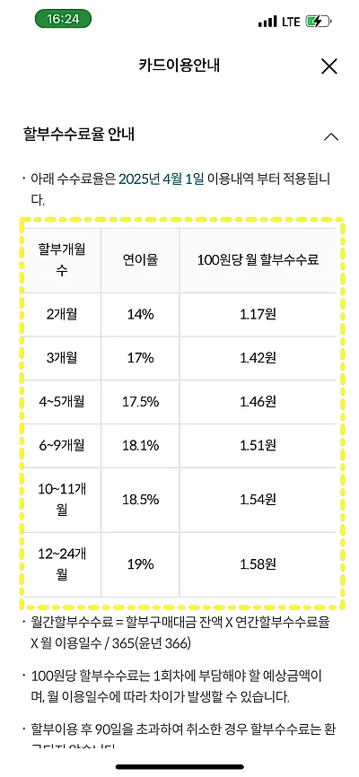 롯데카드 개월별 할부수수료율