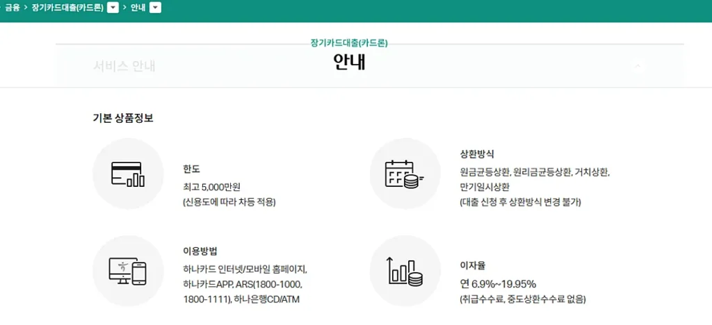 하나카드 카드론 대출조건