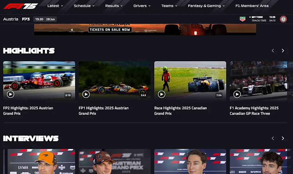 F1 무료 비디오 페이지