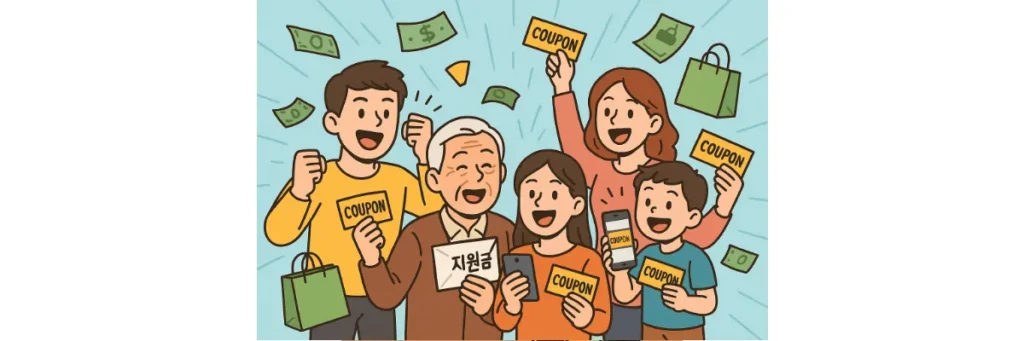 전국민 민생회복 지원금 소비쿠폰 지급 받고 기뻐하는 모습