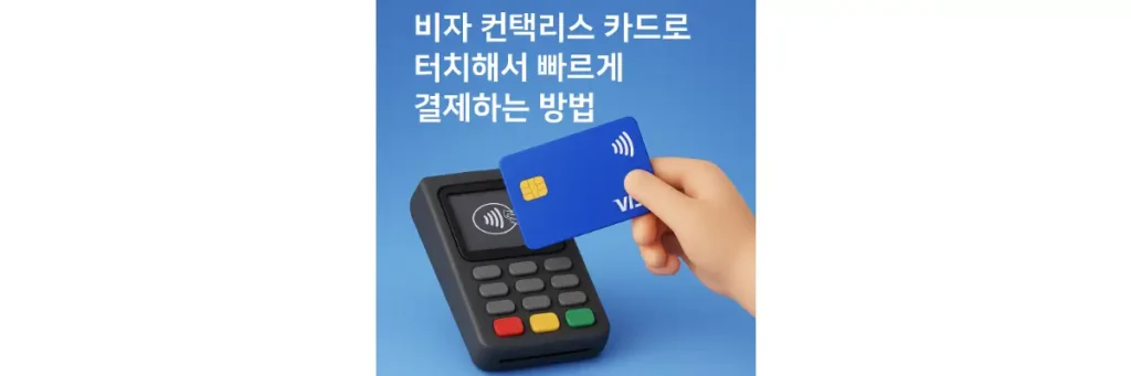 비자 컨택리스 카드로 터치해서 빠르게 결제하는 모습