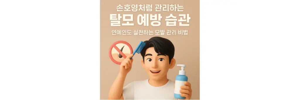 남자가 샴푸를 들고 빗질을 하는 모습
