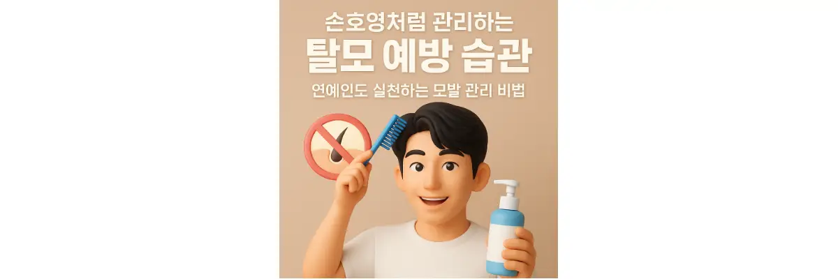 남자가 샴푸를 들고 빗질을 하는 모습