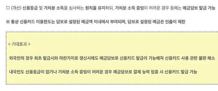 금융위원회 예금 담보 신용카드 발급 안내