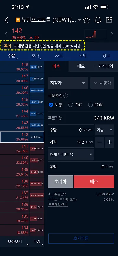 주의 종목 지정 이유 (화면 캡처)