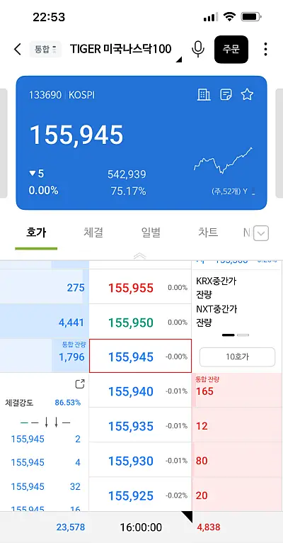 ETF 현재가 화면