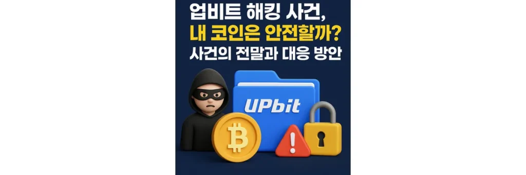 비트코인 동전과 업비트 로고, 도둑 이미지