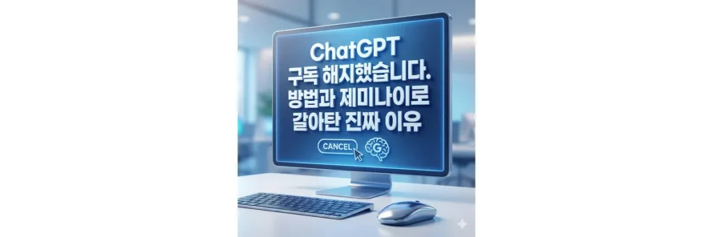 컴퓨터 모니터에 ChatGPT 구독 해지라고 전혀 있는 모습