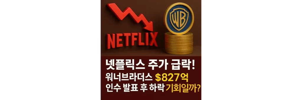 넷플릭스와 워너 브라더스 로고, 하락하는 그래프