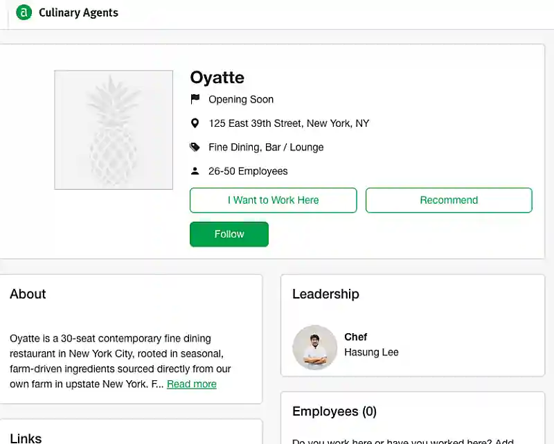 Culinary Agents에 올라온 Oyatte 정보