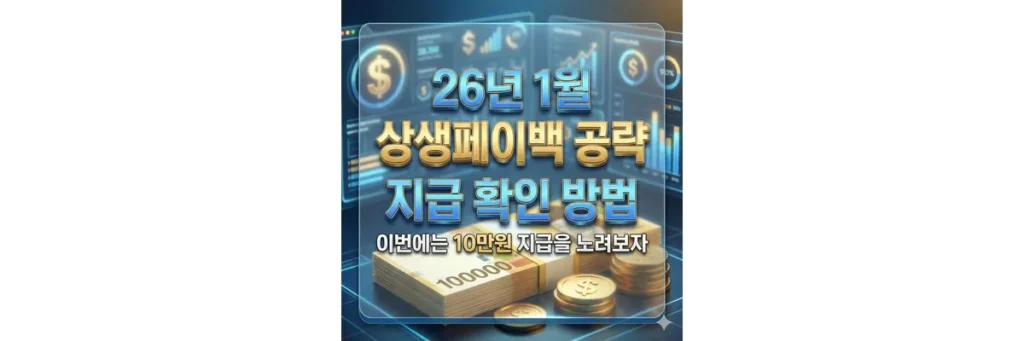 상생페이백 글자와 지폐, 동전이 쌓인 모습