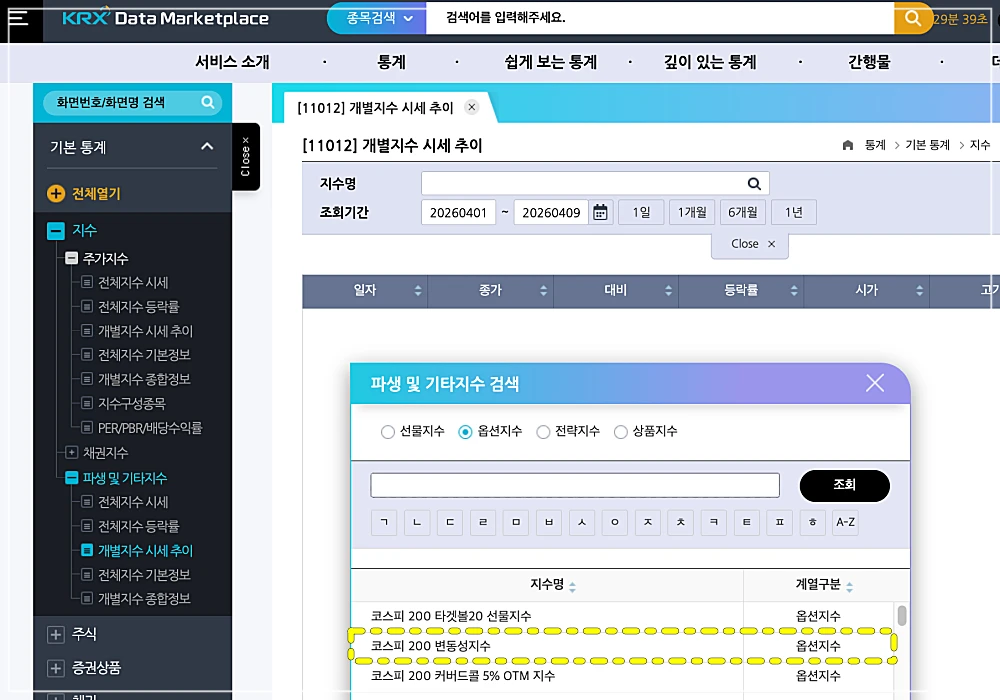 KRX Data Marketplace 화면 캡처