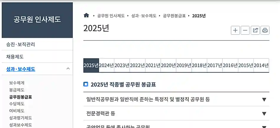 인사혁신처 공무원 봉급표 내용