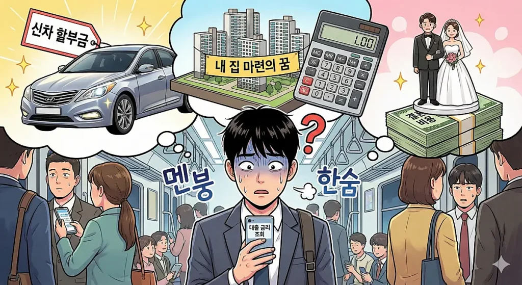 자동차, 주택자금 마련, 결혼 자금 마련 등을 상상하는 사회 초년생