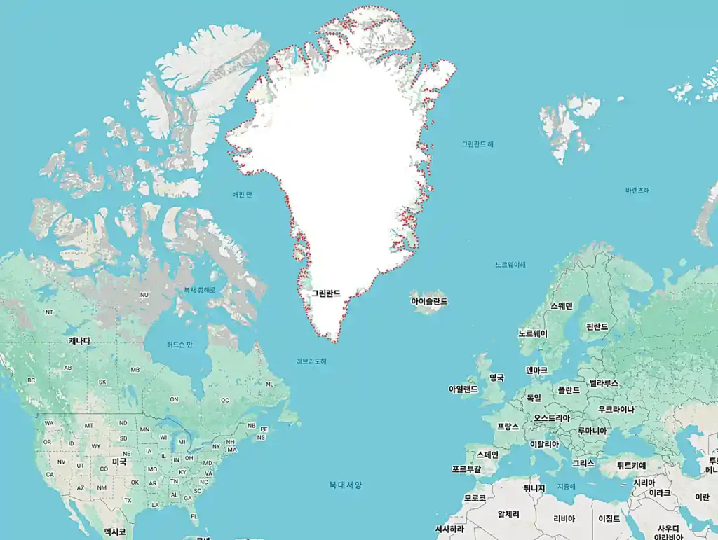 구글 지도에서 확인한 그린란드 위치
