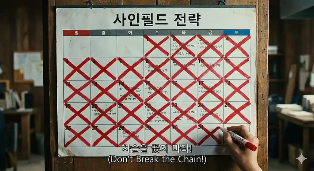 달력에 빨간색 X표시가 돼 있는 모습