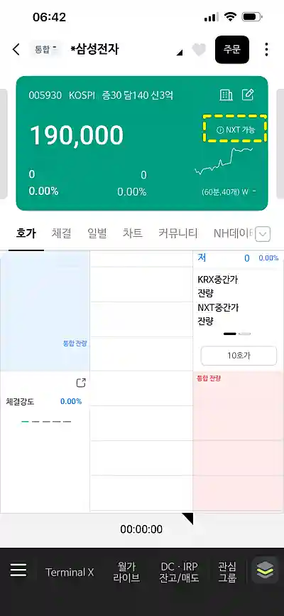 나무 증권 현재가 화면