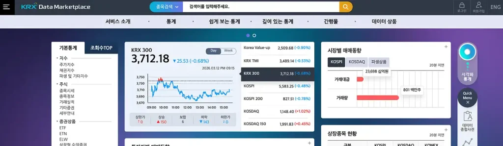 KRX Data Marketplace 메인 화면 캡처